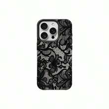 1pc TPU Material Delicate Lace Pattern Phone Case Compatible With Iphone 17 Pro Max/17/16 Pro Max/15/13/12/11, S20 FE/A15/S24/A55, Redmi Note 11/12/13 Pro, Full Coverage Anti-Drop Soft Protective Cover - Black - View 5