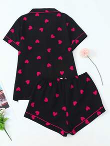 Bộ đồ ngủ nữ tay ngắn và quần short in hình trái tim, chất liệu nhăn nhẹ. - Màu Đỏ Sâu - Xem 10