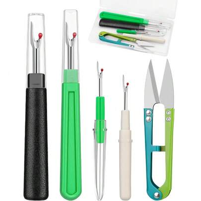Stitch Remover Tool, Needle Threaders, Tape Measure, Tailors Awl, Thread Snips (15PCS)