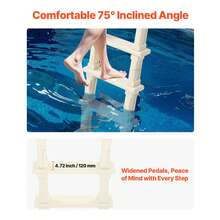 Swimming Pool Ladder, 75°Inclined 5-Step Double Handrails Stair, Non-Slip Heavy Duty Steps, Load Capacity 300 Lb, For 48-54 In Inground & Above-Ground Pools Of Any Deck Surface Indoor & Outdoor - 75°Inclined 5-Step - 查看 4