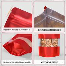 Bolsas Hermeticas de 100 Piezas,Aluminio por Ambos Lados,Bolsas Pouch con Ventana y Cierre Hermético de Cremallera, Bolsas Resellables para Dulces,Accesorios, Aperitivos, Joyería y Más - Rojo - Ver 12