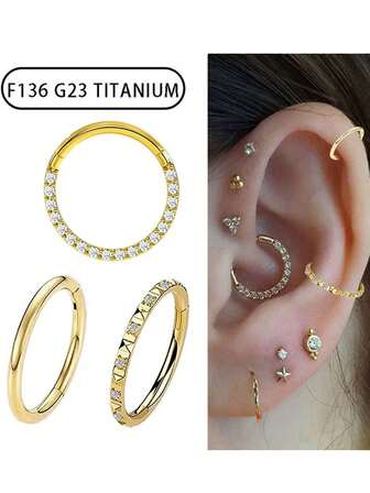 3 件 G23 钛金属鼻环 16G 环状鼻中隔环 唇轮耳垂耳屏耳轮软骨耳甲壳耳环透明 CZ 镶嵌鼻孔饰品男女通用
