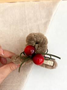 1 pieza Clip de pelo de mujer con cereza de peluche, clip de pelo lindo, clip de pelo con lazo de cereza dulce, clip versátil para recogido, accesorio de invierno para el cabello
