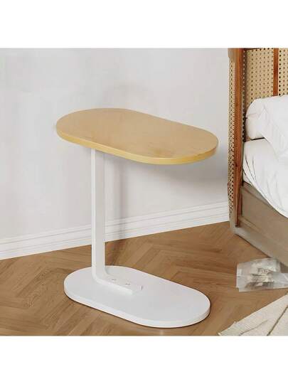 1pc Oval Side Tafel Removable Edge Space Saving Hardwood Sofa Coffee Living Room Or Bedroom, Moderne Wooden Top Metal Frame, Multi Tier Coffee, Snacks, Books Minimalist Tabletop, view 4