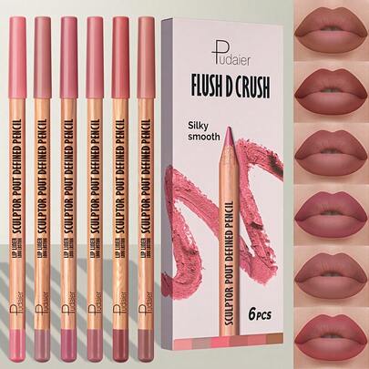 Pudaier 6pcs/Set Long-Lasting Waterproof Lip Liner Pencils, Suitable For Daily Makeup, Can Be Given As Gift To Girlfriend