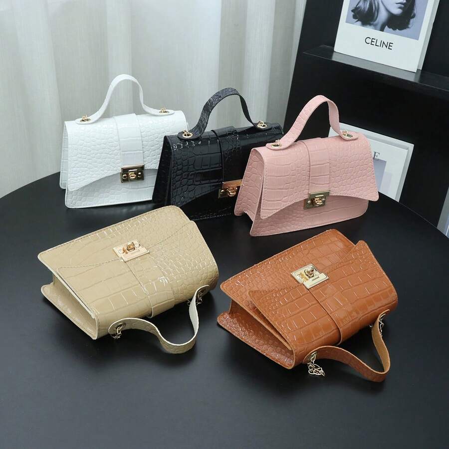 Fashionable Casual Crocodile Embossed Handbag, Chain Shoulder Crossbody Square Bag - Multicolor - View 1