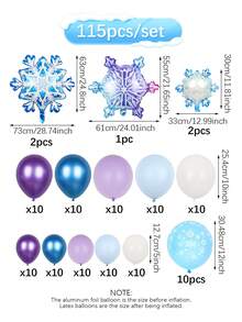 115pcs Ice & Snow Themed Arch Balloon Set, Includes Snowflake Foil Balloons, Metallic Purple, Blue, And Blue Latex Balloons With Snowflake Prints, Suitable For Princess Birthday Party, Christmas Decoration, Christmas Party Supplies, Frozen Theme, Decorations - Multicolor - View 2