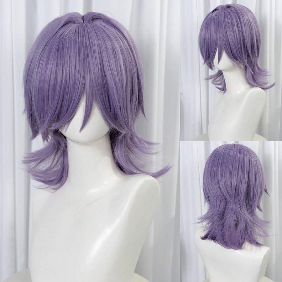 Layered Lavender Wig For Cosplay - Medium Length Fluffy Anime Wig With Bangs, Heat Resistant Synthetic Hair For Men And Women - 紫色 - 查看 1