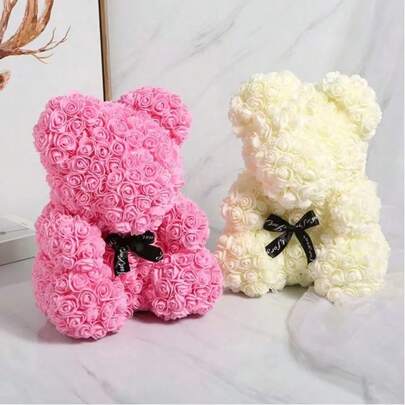 1pc 25cm Romantic Rose Teddy Bear, Rose Plush Bear, Flower Teddy, Suitable As Birthday, Anniversary Or Valentine's Day Gift For Mom, Friends, Also Suitable As Graduation Or Anniversary Gift