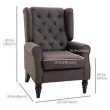 HOMCOM Fabric Accent Chair, Button Tufted Armchair, Upholstered Modern Living Room Chair, Wingback Chair With Wood Legs, Rolled Arms, Thick Padding For Bedroom, Brown - Brown - View 5