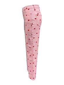 Pantalones de estilo europeo y americano, con elástico, ajustados, con patrón de corazón y piernas estrechas, para niñas