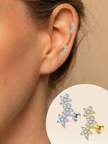 TOKRING 1pc Earrings Studs Thread Ear Studs Stainless Steel Cartilage Helix Earring Stud For Women, Flower Star Shaped 16G Gold Ear Piercing Jewelry - Ear Stud - View 1