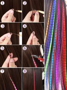 带接发工具的羽毛假发 Y2K 风格红紫蓝绿渐变色长直发假发合成羽毛接发，适合女性女孩日常派对万圣节圣诞节节日彩色假发 - 彩色 - 查看 8