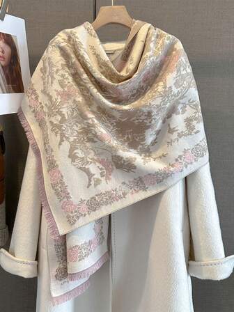 Boho 1pc Women's Reversible Scarf, Winter Dual-Use Thickened Warm Shawl, Daily All Seasons Muffler Scarf For Air-Conditioned Room