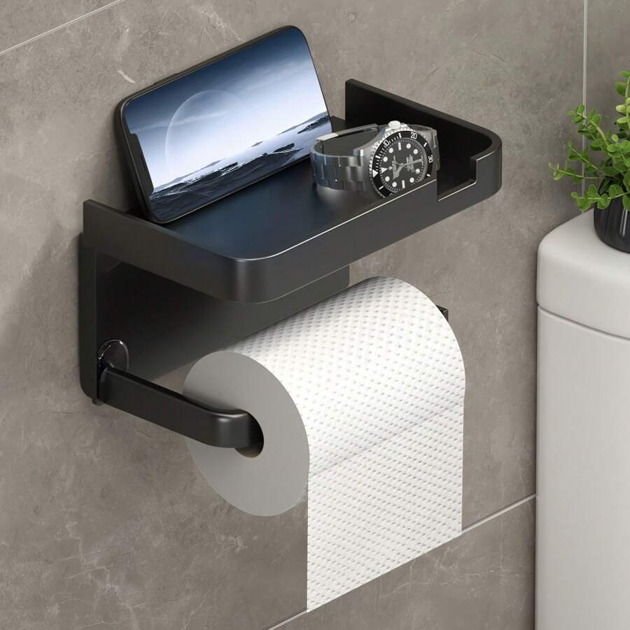 1 Toilet Paper Organizer, Wall-Mounted Bathroom Organizer, Non-Adhesive Paper Holder, Dual-Purpose Organizer, Phone Holder, Toiletries Organizer Holder, Bathroom And Toilet Accessories