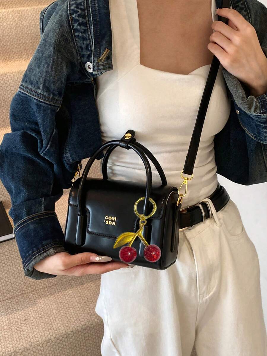 女士奢华优雅盒状包包，新款时尚手提包，复古红色单肩斜挎小方包 - 黑色 - 查看 1