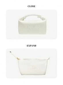 Christian Dior 米白色帆布手提化妆包，高档洗漱包，时尚女孩化妆包 - 白色 - 查看 3