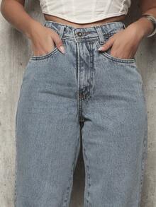 Shein Women's Wide Leg High Waisted Luxury Elegant 100% Denim Jeans - Rửa trung bình - Xem 9