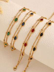 1 件女士多层锆石不锈钢手链，18K 镀金钻石首饰，高端配饰 - 彩色 - 查看 1