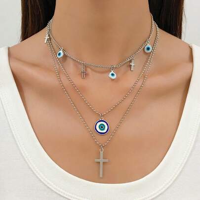 Dây chuyền thánh giá bi cổ điển, Dây chuyền mặt dây chuyền mắt quỷ xanh nhiều lớp tối giản