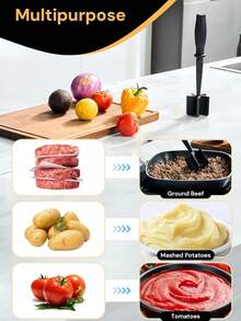 1pc Meat Chopper, Ground Meat Chopper Utensil, Multifunctional Heat Resistant Masher And Mix Chopper For Hamburger Meat, Turkey And More, Nylon Hamburger Chopper Utensil That Makes Prepping Your Favorite Ground Meat Dishes Quick In The Kitchen. - 黑色 - 查看 3