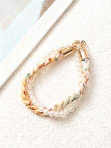 1pc Stylish Pink Braided & Pearl-Detailed Multi-Functional Phone Lanyard, Fashion-Forward Design With Gold-Tone Hardware & Cute Charms, Perfect For Daily Use, Parties, Weddings, Bridal Showers, Gifts For Her, Accessory For Phone Security & Style