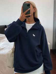 Livesso Women's Casual Colorblock Turndown Collar Thermal Lined Loose Sweatshirt, Spring