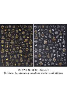 2 Peças de Adesivos de Arte de Unhas com Estampagem a Quente de Natal e Inverno - Elementos de Natal com Estampagem a Quente de Flocos de Neve, Árvores de Natal, Papai Noel, Biscoitos de Gengibre, Estrelas, Design de Arte do Amor, Adequado para Uso Diário, Casamento, Feriados de Mulheres, Adesivos de Unha Autoadesivos Descartáveis, Estilo Simples e Luxuoso, Adesivos de Decoração de Unhas Fáceis de Colar