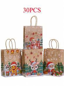 4/12/18/30 buc Pungi de cadouri din hârtie kraft de Crăciun, Ambalaj cadouri de Crăciun, Pungi de cadouri pentru petrecere de Crăciun, Ambalaje cadouri de Crăciun, Pungi tote de Crăciun, Decorațiuni de Crăciun, Pungi de cumpărături de Crăciun. Pungi de ambalare cadouri de Crăciun, Pungi de hârtie kraft, Pungi de cumpărături pentru mall, Moș Crăciun, Brad de Crăciun, Reni, Fulg de zăpadă, Pungi de hârtie kraft imprimate cu elemente de Crăciun cu omuleț de turtă dulce, Crăciun 2026