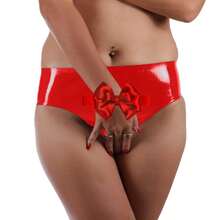 Women's Shiny Wet Look PVC Leather Boxer Briefs High Waisted Underwear Shorts Panties Women's Metallic Rave Bottoms Low Rise Shiny Panties For Festival Clubwear Costumes Metallic High Waisted Booty Shorts Women's Shiny Cheeky Dance Festival Rave Bottoms - 紅色 - 查看 1