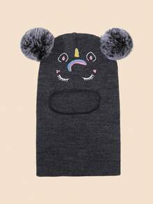 1 件套幼儿 1-6 岁可爱双绒球针织帽和围巾套装，独角兽刺绣拉法帽，柔软舒适的护耳帽，适合秋冬户外穿着 - 獨角獸 - 查看 16