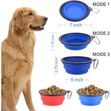 Large Collapsible 34oz Travel Dog Water And Food Bowls, Portable Foldable Dishes With Carabiner Clip, 2 Pack (Purple+Red) - 34oz慢速餵食器-藍色&紅色 - 查看 4