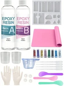 Bộ sản phẩm nhựa epoxy trong suốt 120ml/250ml, nhựa epoxy pha sẵn tỷ lệ 1:1, nhựa epoxy để bàn, dùng để phủ, đúc, sơn, thủ công mỹ nghệ, làm đồ trang sức. - Bộ nhựa Epoxy - Xem 3