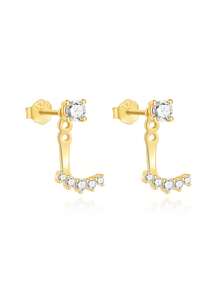 Hoa tai bạc Sterling 925 cho nữ Hoa tai Zirconia khối mạ vàng 18K Hoa tai đính đá CZ tinh xảo mặt trước và mặt sau, hoa tai đính đá đôi phong cách cho nữ - Vàng - Xem 15