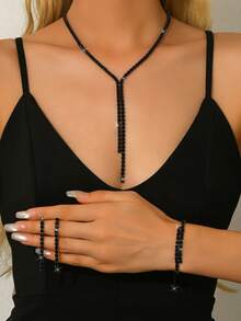 Bộ trang sức 3/4 món phong cách Gothic màu đen gồm mặt dây chuyền, bông tai và vòng tay dành cho nữ, thích hợp cho tiệc Halloween, phong cách đường phố, làm quà tặng hoặc đeo hàng ngày. - đen - Xem 13