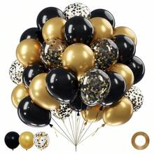 62pcs/36pcs Set Of 12inch/10inch/5inch Black, Gold, Black & Gold Sequin Latex Balloons, Suitable For New Year, Graduation, Wedding, Anniversary, Retirement Party, Bachelorette Party Decoration
