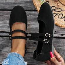 2025新款女士平底鞋 - 纯色百搭，时尚舒适，带扣装饰，适合居家和各种场合 - 黑色 - 查看 6