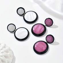 1 par de pendientes de disco redondo de acrílico, de moda y versátiles - Blanco - Ver 3