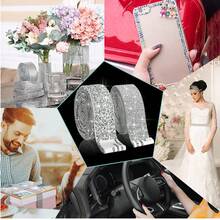 لفة أو نصف لفة من شريط لاصق مرصع بالكريستال والراين الفضي بحجم 2 مم، شريط لامع للفنون والحرف والأعراس وأعياد الميلاد وحفلات DIY والسيارات وتزيين الهواتف، إكسسوارات للنساء، ديكورات الحفلات والأعراس، تأثيرات لامعة، شريط زخرفي، لاصق قوي، كريستال عالي الجودة، مستلزمات الحرف، ملصقات لاصقة، منظمو الحفلات - متعدد الألوان - مشاهدة 3