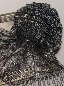 Women's Square Rhinestone Head Scarf Bling Sparkly Hijab Stretchy Rave Turban Hat Handmade Headband Crystal Mesh Cap Hair Snood Nets Vintage Dress Concert Headpiece Black For Women