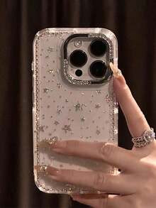 1pc Luxury Electroplated Rhinestone Edged Shiny Star Transparent Full Body Shockproof Phone Case, Compatible With IPhone 17/17 Air/17 Pro/17 Pro Max, 16, 16 Pro, 16 Plus, 16 Pro Max, 15, 14, 14 Pro Max, 13, 12, 11 - 無色 - 查看 4