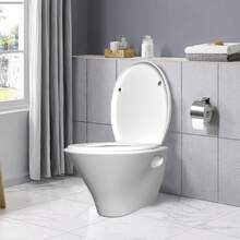 JAOSY O-förmige Toilettenschüssel, weiße Soft-Close-Toilette mit Schnellverschlussfunktion, robuster Toilettensitz mit verstellbaren Scharnieren aus Edelstahl, Standard-Toilettensitzabdeckung. - Weiss - Übersicht 2
