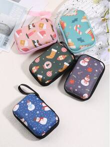 Christmas Series Cartoon Storage Bag, Portable Cute Digital Accessories Organizer Pouch, Earphone Cable Charger Mini Storage Box (Small) Charger Bag Charger Case Waterproof Bag For Women For Men Electronic Organizer Travel Essentials