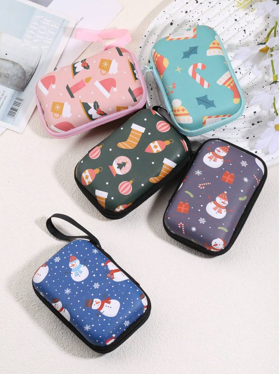 Christmas Series Cartoon Storage Bag, Portable Cute Digital Accessories Organizer Pouch, Earphone Cable Charger Mini Storage Box (Small) Charger Bag Charger Case Waterproof Bag For Women For Men Electronic Organizer Travel Essentials
