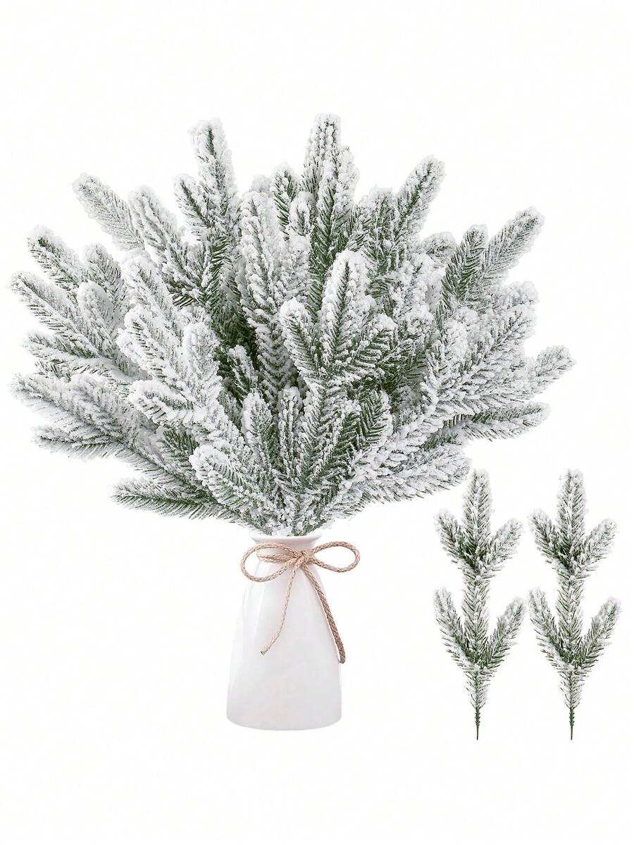 10/20 piezas Ramas de pino artificiales con escarcha realistas y duraderas, ramas de pino falsas para manualidades DIY, guirnaldas, coronas, decoración de árboles de Navidad, para decoración de fiestas de Navidad, bodas, cumpleaños, centros de mesa, oficina, regalos y decoración del hogar