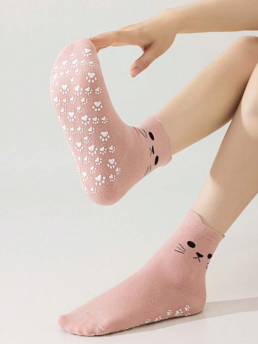 Süße Pilates Socken für Frauen, Cartoon Yoga Socken mit Katzenpfoten-Grip, Sport Socken für Fitness Indoor Yoga, nahtlose Socken bis zur Mitte des Waden