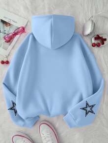 Teen Girl Letter Print Casual Long Sleeve Sweatshirt, Back To School - Baby Blue - View 4