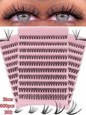 Elara 3盒装，共600簇30D睫毛延长睫毛，D型卷翘，10-16毫米混合长度，蓬松轻盈，仿貂皮睫毛柔软。DIY睫毛延长套装，可重复使用，便携易用，非常适合初学者、日常妆容、婚礼、派对、音乐节、旅行、角色扮演和节日礼物。