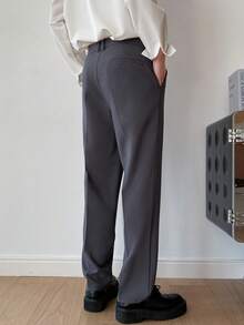 Straight-Leg Casual Business Trousers, Minimalist & Elegant - Grey - View 2