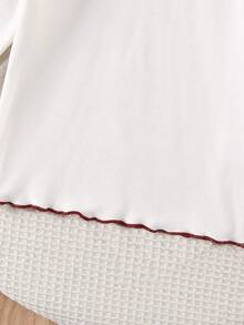 Girls' Autumn/Winter Fashion Solid Color Contrast Frill Trim High Neck Long Sleeve T-Shirt - White - View 8